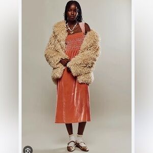 Free people pink Camille velvet midi dress nwt Xs